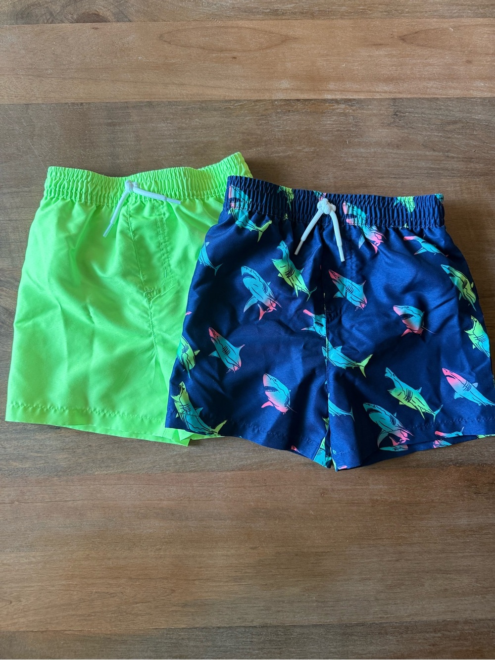 💥2/$20 Neon Green & Navy Shark Swim Shorts Set - 2 Pack - 3T